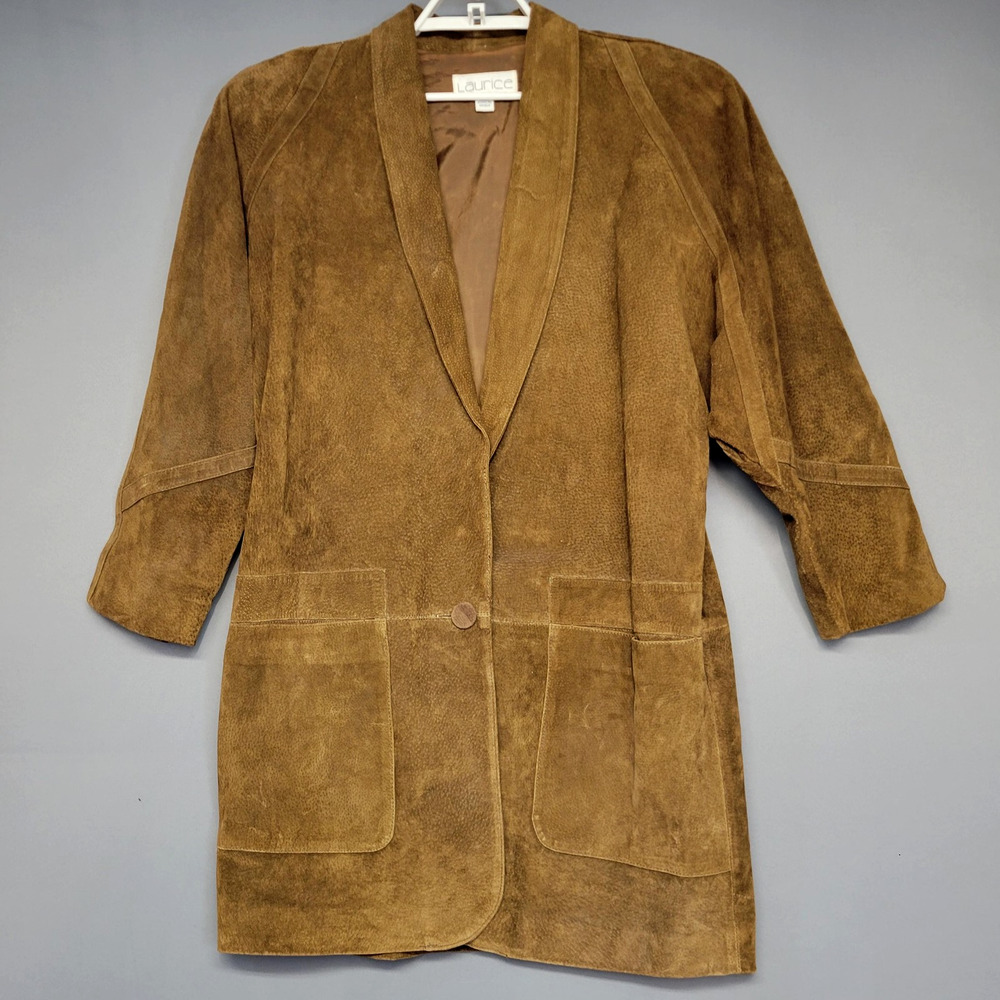 Laurice Suede‎ Leather Jacket Blazer Womens Medium Camel Brown 80s Western Boho